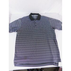 Adidas Polo Shirt Mens L Black Striped Climalite Moisture Wicking Golf